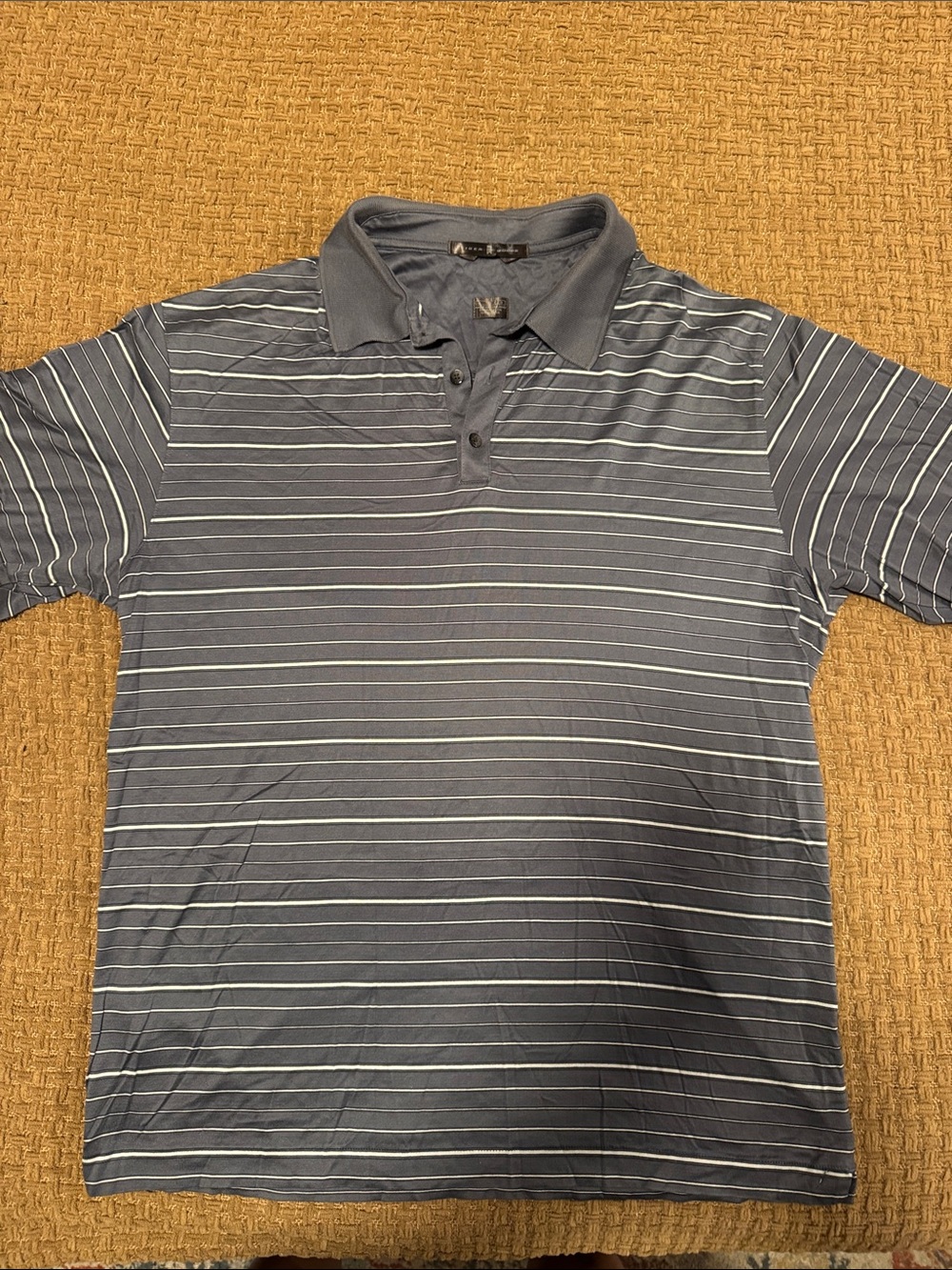 Vintage Tiger Woods Men's Gray and White Striped Polo Shirt